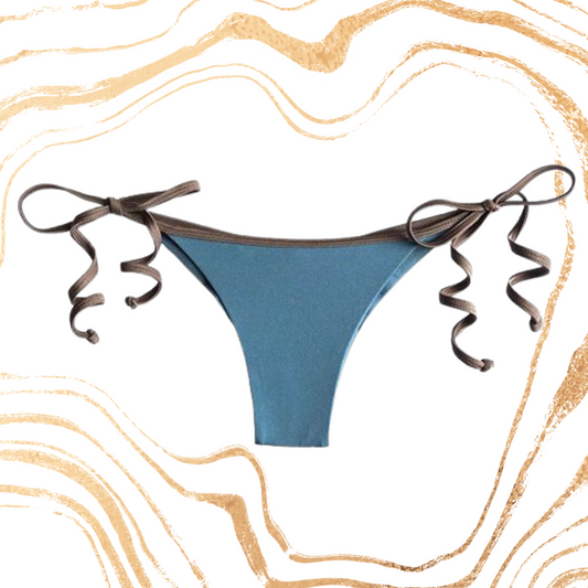 The Harlow Cheeky String Bikini Bottom in Smokey Blue