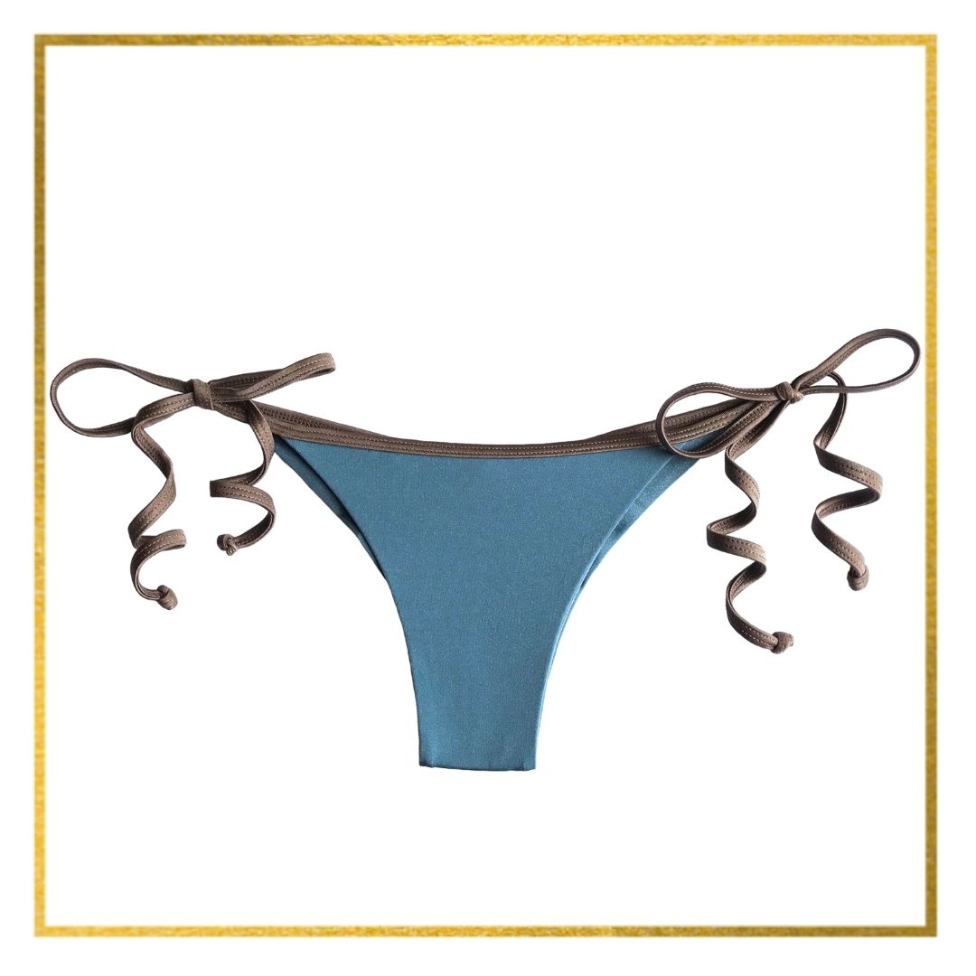 The Harlow Cheeky String Bikini Bottom in Smokey Blue
