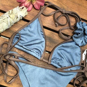 The Lola String Bikini Top in Smokey Blue
